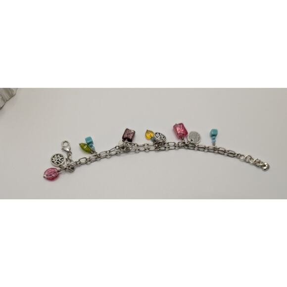 Brighton Double Chain Charm Bracelet 7.5" Silver Tone Colorful Beads - Picture 1 of 11